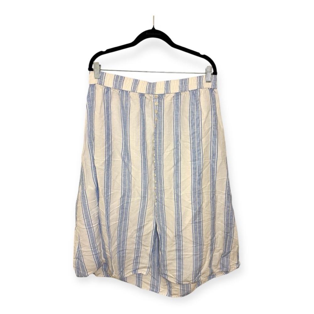 LOFT Blue White Linen-Blend Striped Midi Skirt Coastal Resort Vacation Large